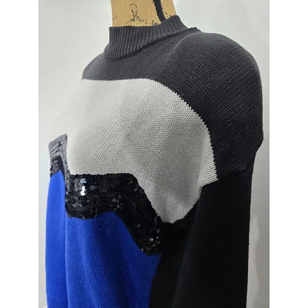 Vintage 90s Colorblock Sequin Sweater Chevron Maximalist